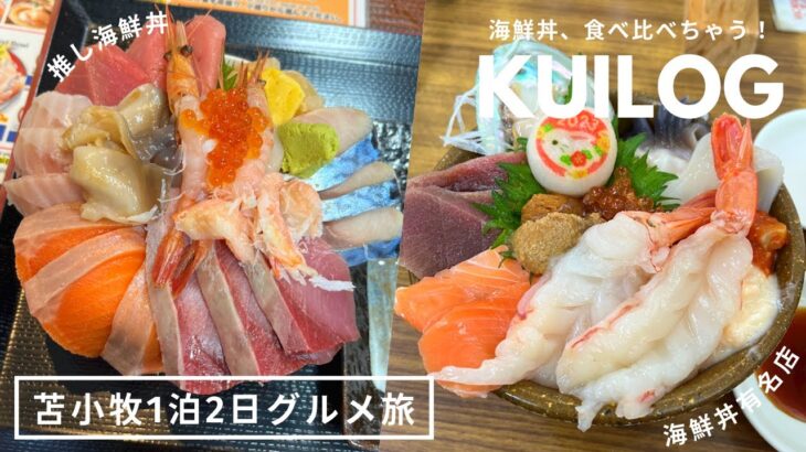 北海道苫小牧グルメ｜海鮮丼食べ比べ🦐マルトマ食堂🐟魚金食堂🐟六花亭でお誕生日特典ゲット🎂🌼餃子バー🥟夜カフェ🌙1泊2日グルメ観光｜vlog｜kuilog