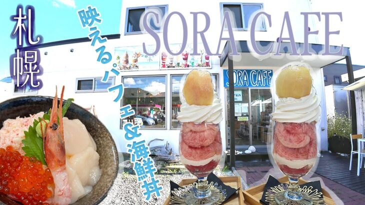 【北海道/札幌】映えすぎ!?８月限定桃のパフェ! カフェなのに海鮮丼も食べられる？　SORA CAFE【有中文字幕】