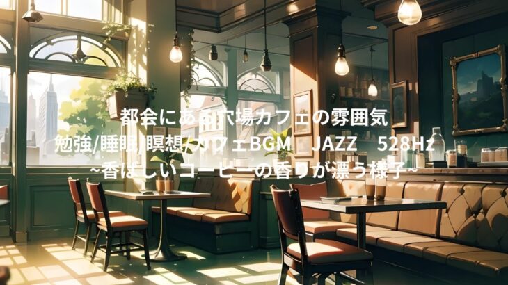 都会にある穴場カフェの雰囲気勉強/睡眠/瞑想/カフェBGM　JAZZ　528Hz　~香ばしいコーヒーの香りが漂う様子~